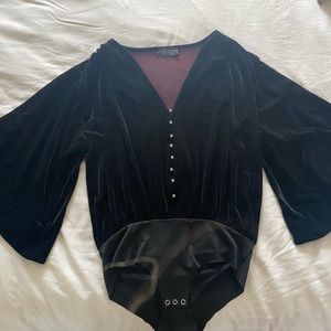 Zara Velvet Bodysuit with Fancy Button Detail, Size Small